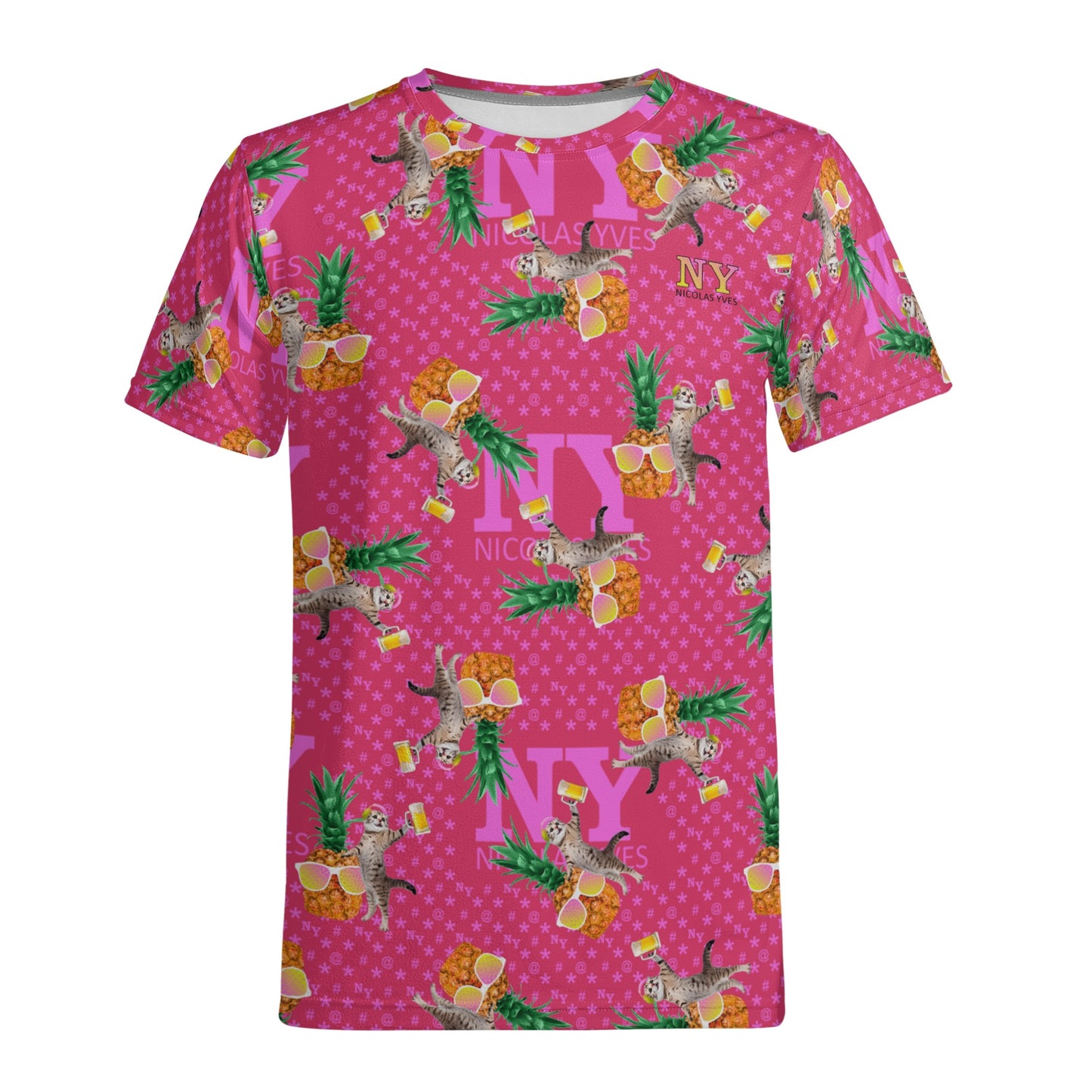 Un Tee-shirt, des Chats, des Ananas et de la Bière ! Le T-shirt Rouge Kitsch Chananas de Nicolas Yves