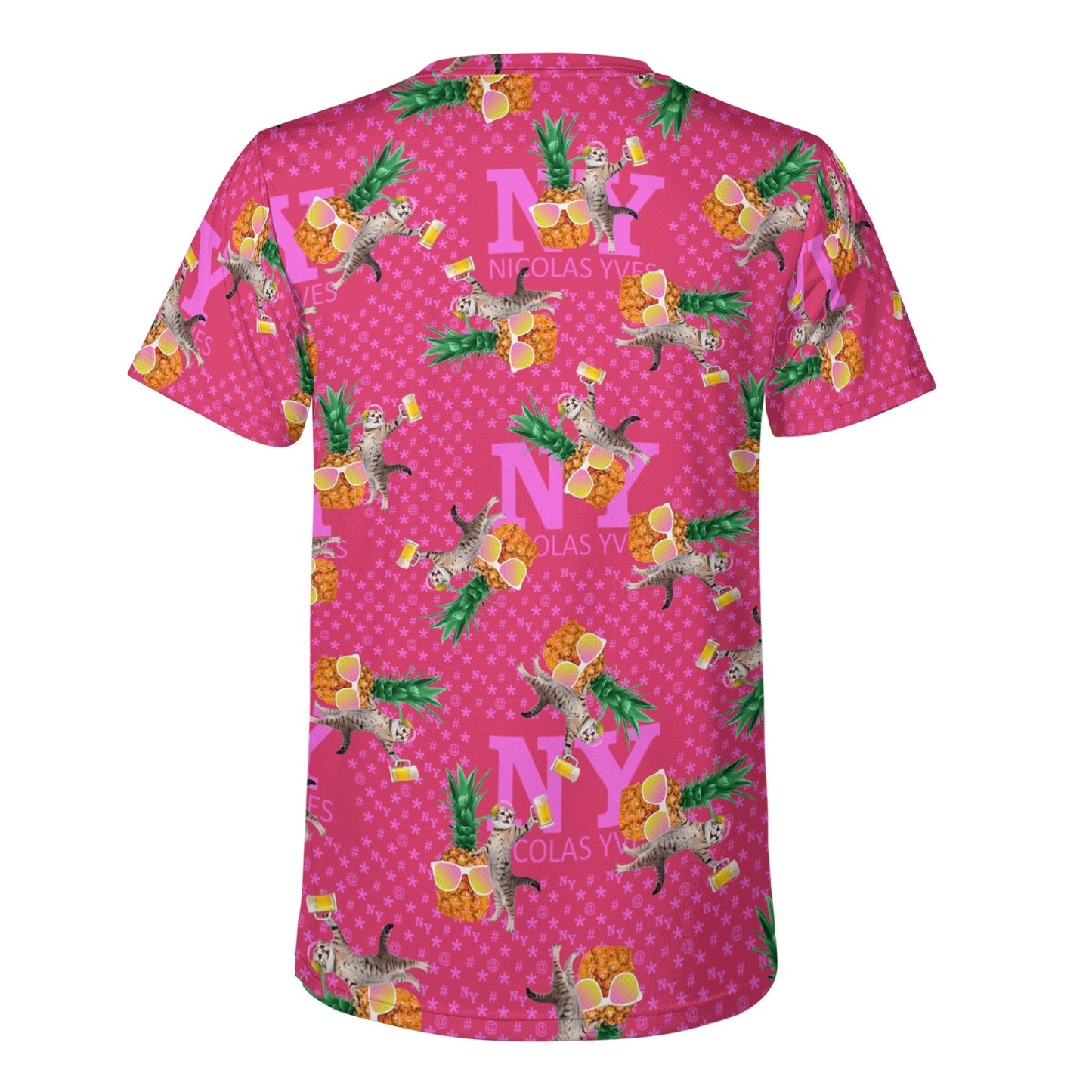 Un Tee-shirt, des Chats, des Ananas et de la Bière ! Le T-shirt Rouge Kitsch Chananas de Nicolas Yves