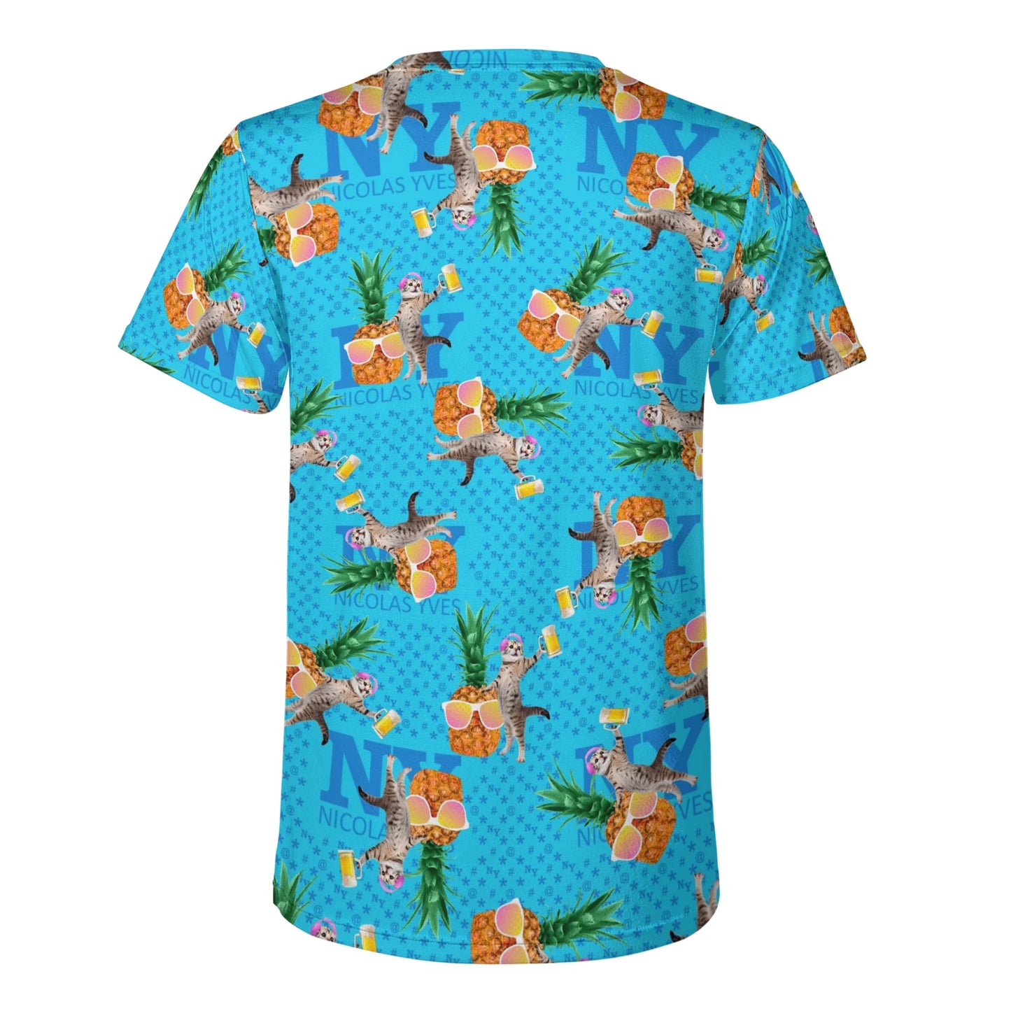 Un Tee-shirt, des Chats, des Ananas et de la Bière ! Le T-shirt Bleu Kitsch Chananas de Nicolas Yves. Lunettes roses jaunes 05