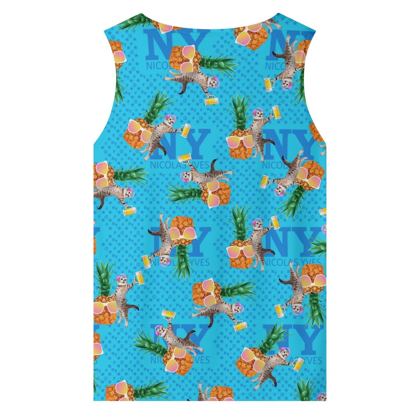Un Marcel, des Chats, des Ananas et de la Bière ! Le Débardeur Des Teufeurs, Le Chananas Bleu Kitsch effet rose jaune de Nicolas Yves™