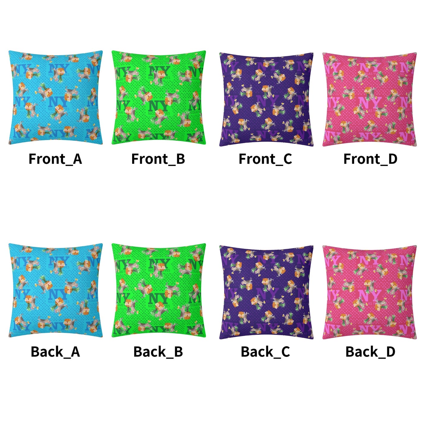 4 HOUSSES DE COUSSINS NY de Nicolas Yves™ - Bleu, Vert, Violet et Rose