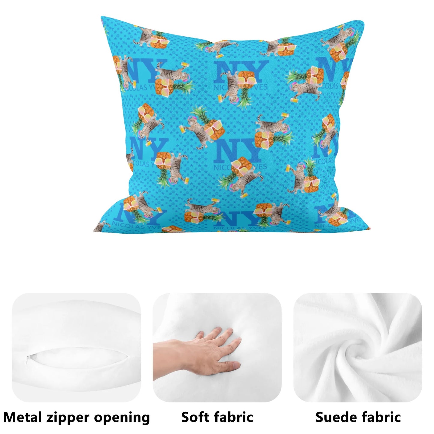 4 HOUSSES DE COUSSINS NY de Nicolas Yves™ - Bleu, Vert, Violet et Rose