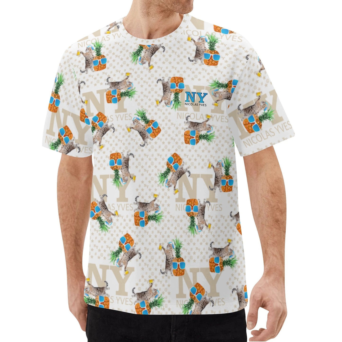 Un Tee-shirt, des Chats, des Ananas et de la Bière ! Le T-shirt Blanc Kitsch Chananas de Nicolas Yves