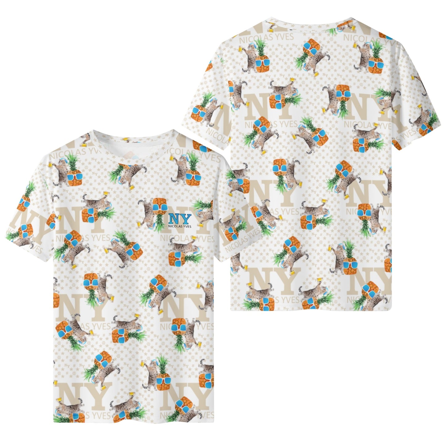 Un Tee-shirt, des Chats, des Ananas et de la Bière ! Le T-shirt Blanc Kitsch Chananas de Nicolas Yves