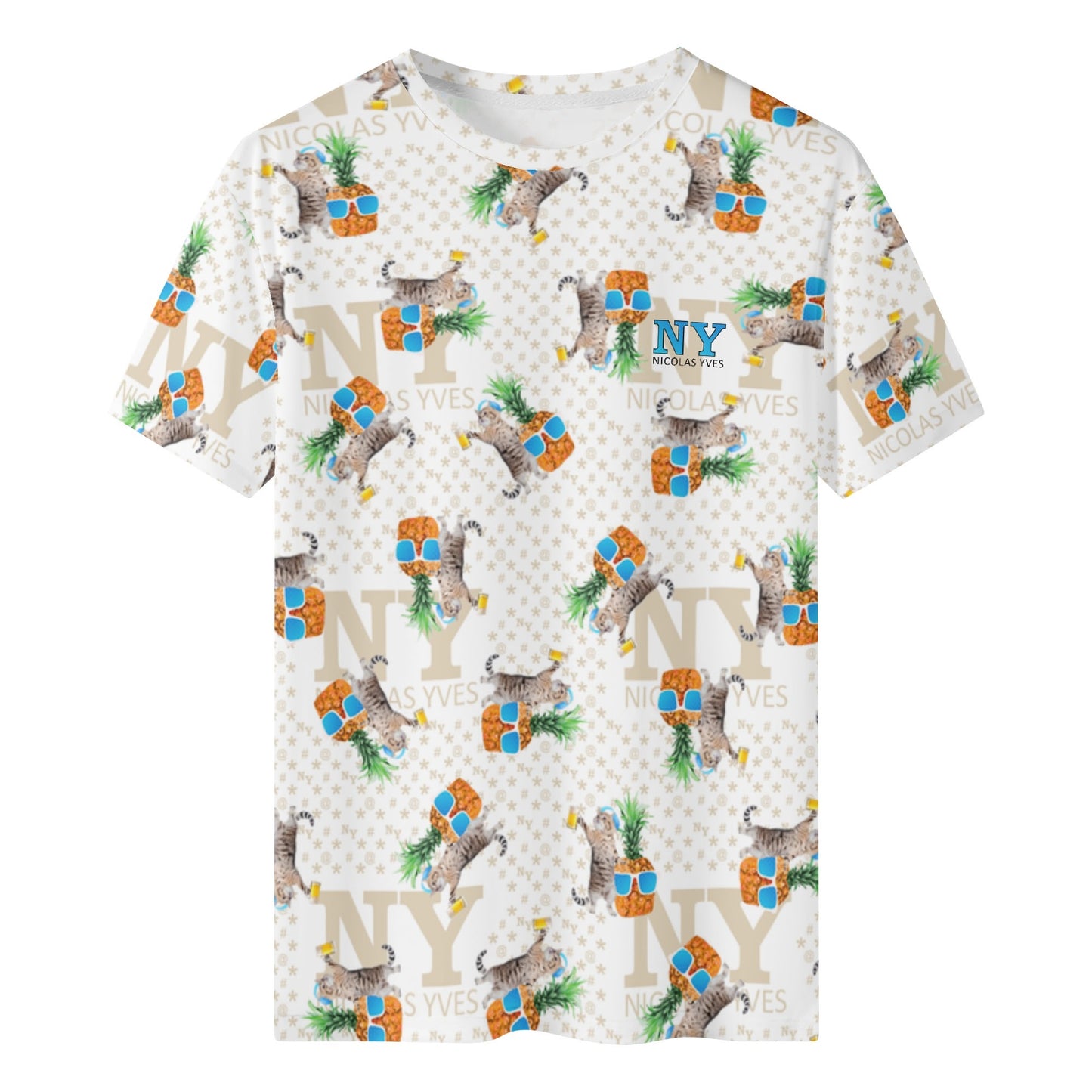 Un Tee-shirt, des Chats, des Ananas et de la Bière ! Le T-shirt Blanc Kitsch Chananas de Nicolas Yves