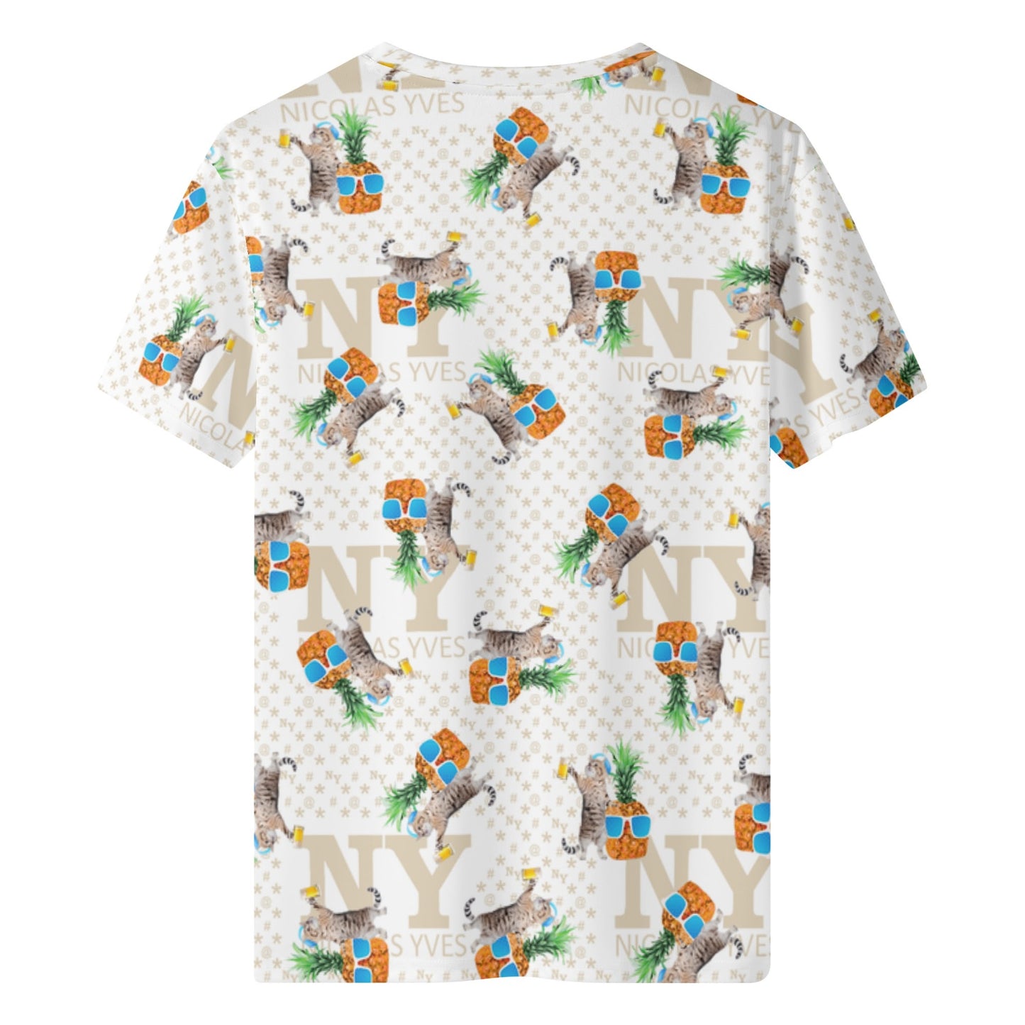 Un Tee-shirt, des Chats, des Ananas et de la Bière ! Le T-shirt Blanc Kitsch Chananas de Nicolas Yves