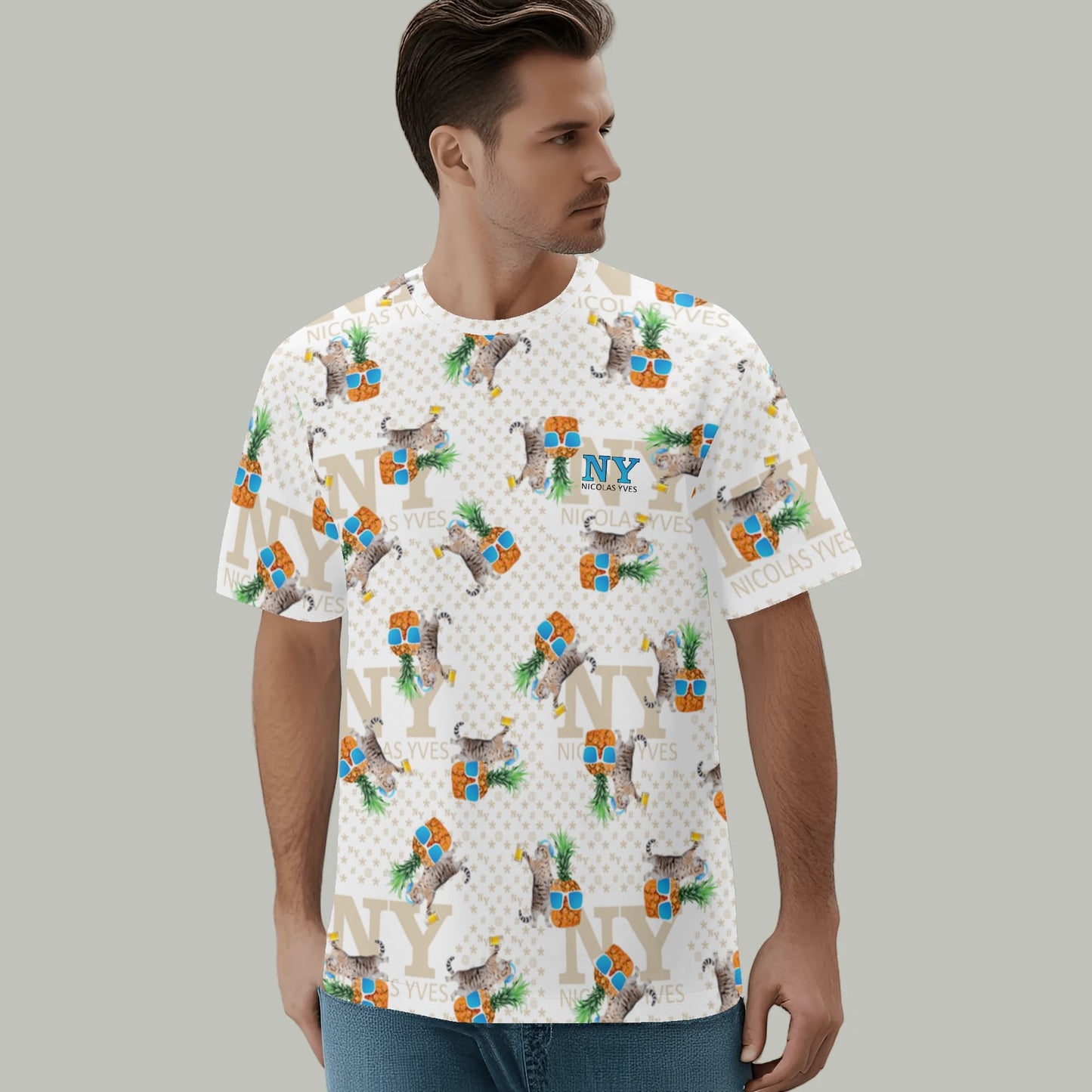 Un Tee-shirt, des Chats, des Ananas et de la Bière ! Le T-shirt Blanc Kitsch Chananas de Nicolas Yves