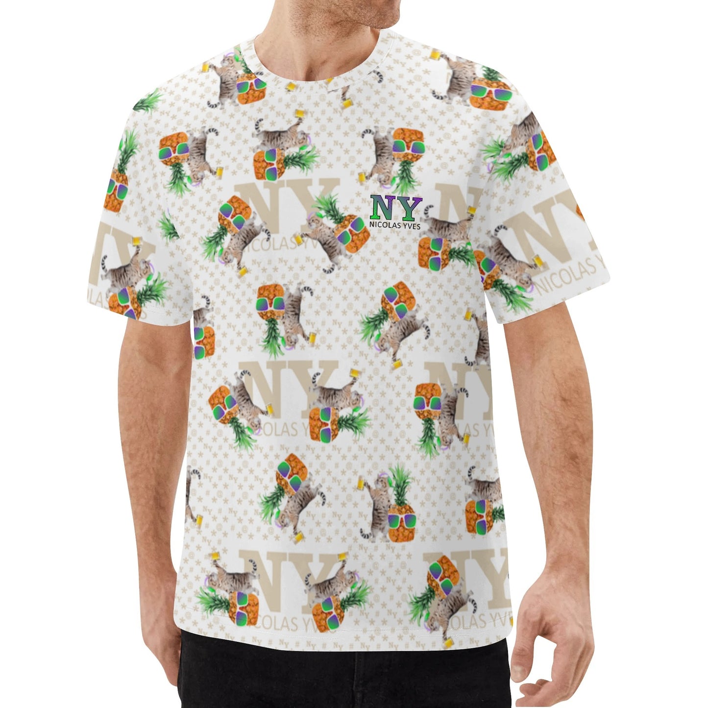 Un Tee-shirt, des Chats, des Ananas et de la Bière ! Le T-shirt Blanc Kitsch Chananas de Nicolas Yves