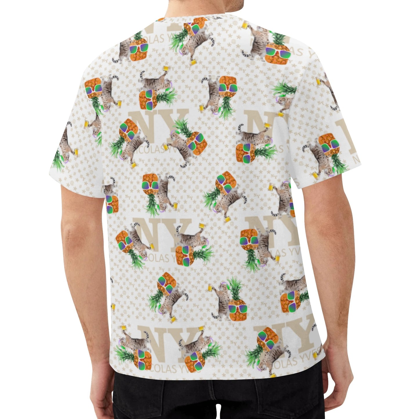 Un Tee-shirt, des Chats, des Ananas et de la Bière ! Le T-shirt Blanc Kitsch Chananas de Nicolas Yves