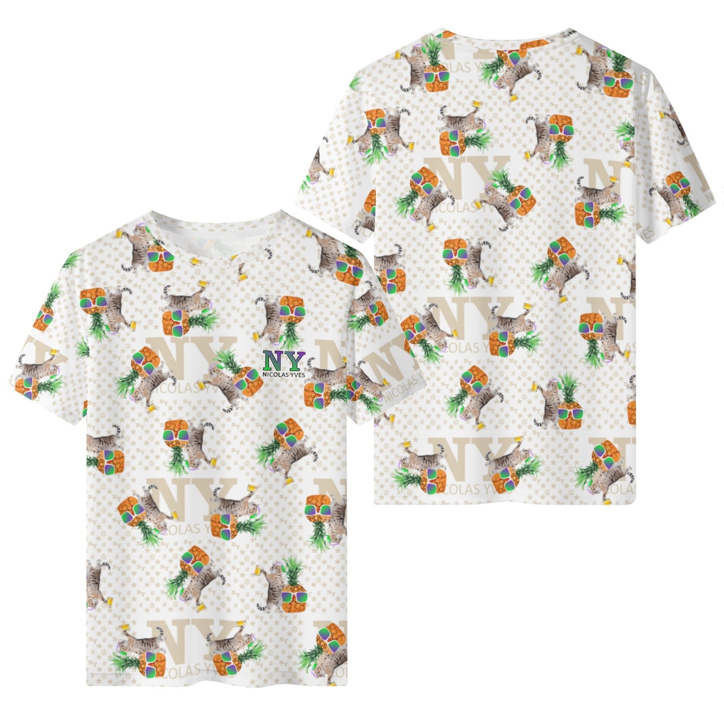 Un Tee-shirt, des Chats, des Ananas et de la Bière ! Le T-shirt Blanc Kitsch Chananas de Nicolas Yves