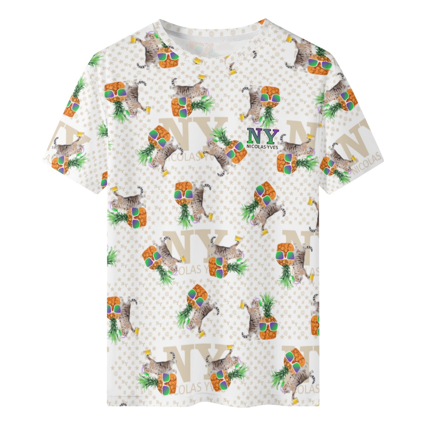 Un Tee-shirt, des Chats, des Ananas et de la Bière ! Le T-shirt Blanc Kitsch Chananas de Nicolas Yves