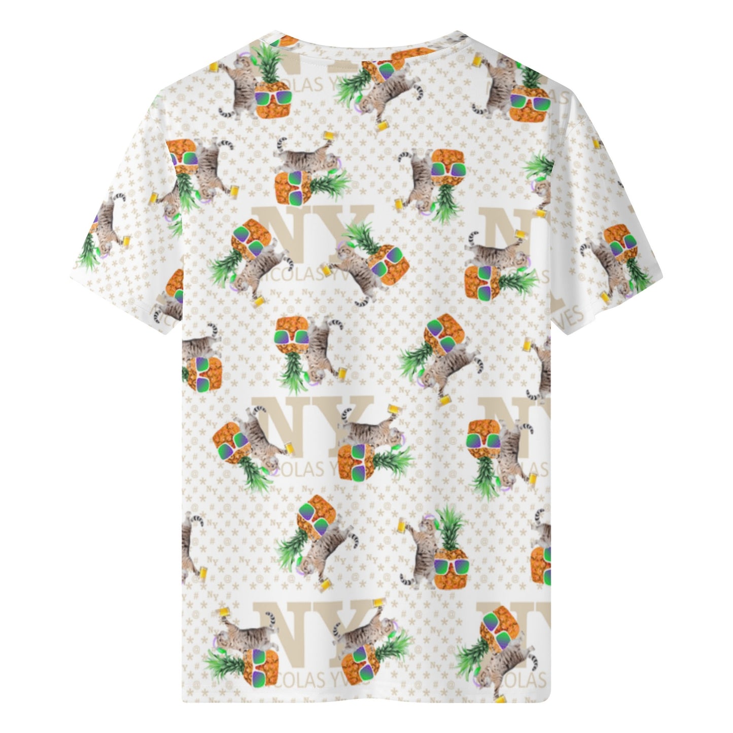 Un Tee-shirt, des Chats, des Ananas et de la Bière ! Le T-shirt Blanc Kitsch Chananas de Nicolas Yves