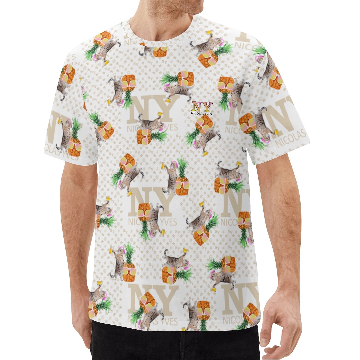 Un Tee-shirt, des Chats, des Ananas et de la Bière ! Le T-shirt Blanc Kitsch Chananas de Nicolas Yves