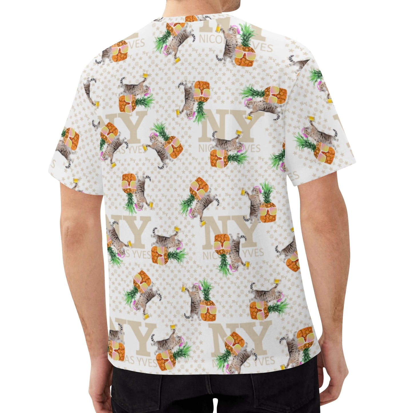 Un Tee-shirt, des Chats, des Ananas et de la Bière ! Le T-shirt Blanc Kitsch Chananas de Nicolas Yves