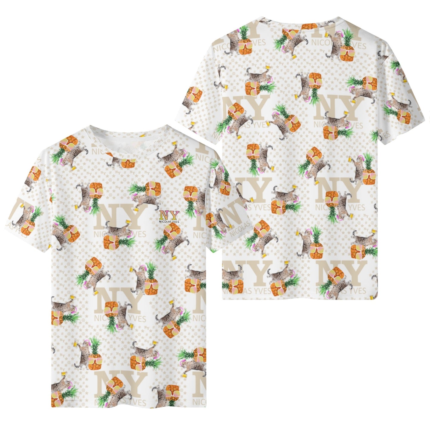 Un Tee-shirt, des Chats, des Ananas et de la Bière ! Le T-shirt Blanc Kitsch Chananas de Nicolas Yves