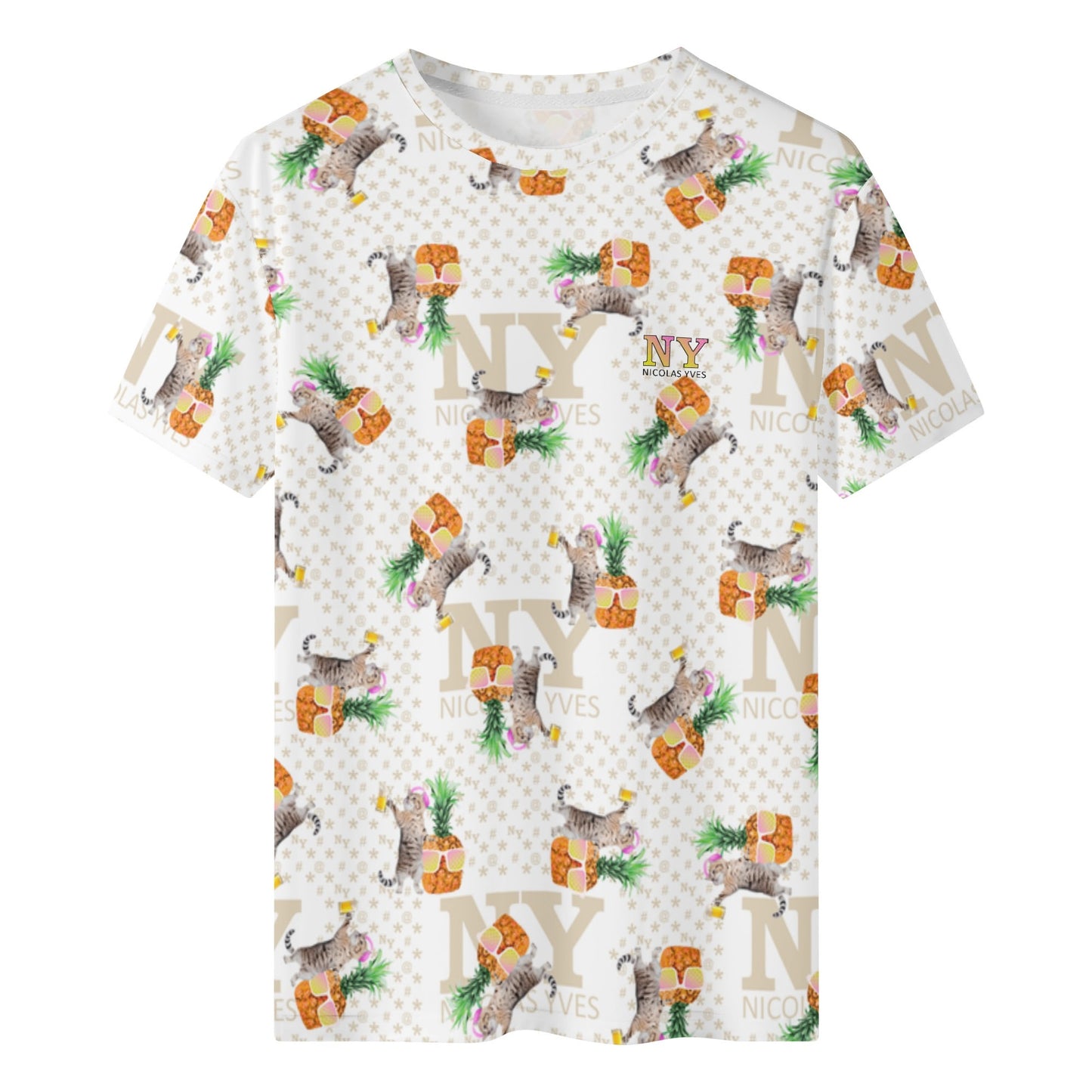 Un Tee-shirt, des Chats, des Ananas et de la Bière ! Le T-shirt Blanc Kitsch Chananas de Nicolas Yves