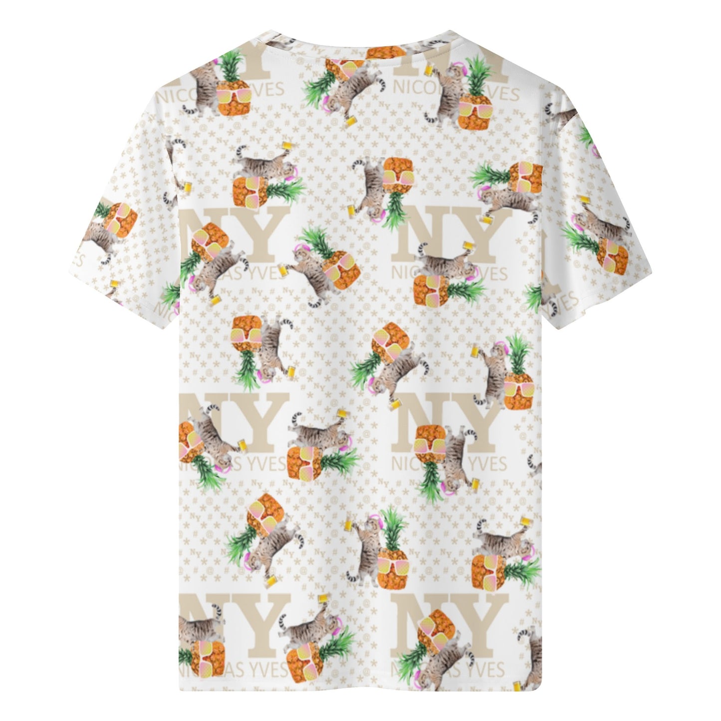 Un Tee-shirt, des Chats, des Ananas et de la Bière ! Le T-shirt Blanc Kitsch Chananas de Nicolas Yves