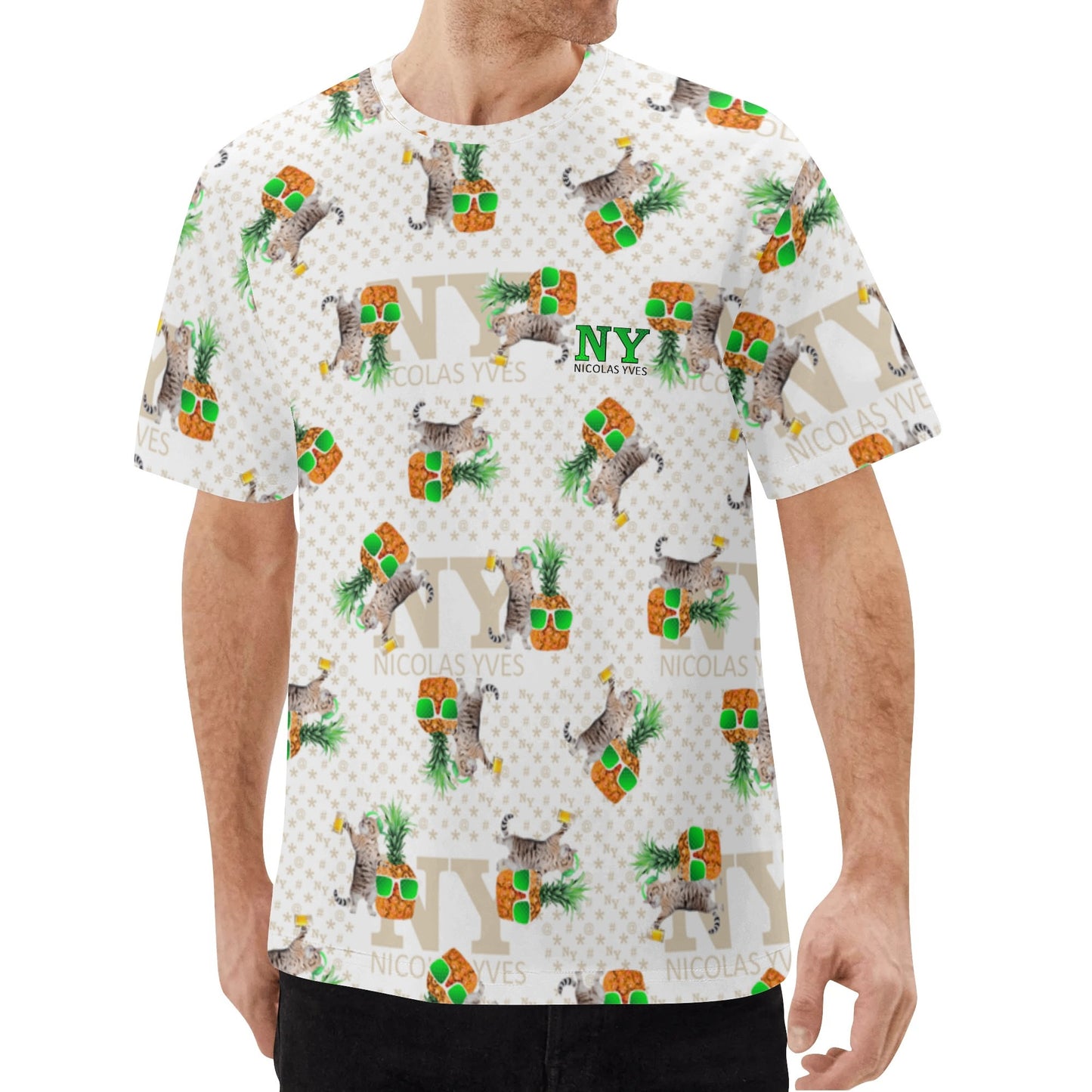 Un Tee-shirt, des Chats, des Ananas et de la Bière ! Le T-shirt Blanc Kitsch Chananas de Nicolas Yves