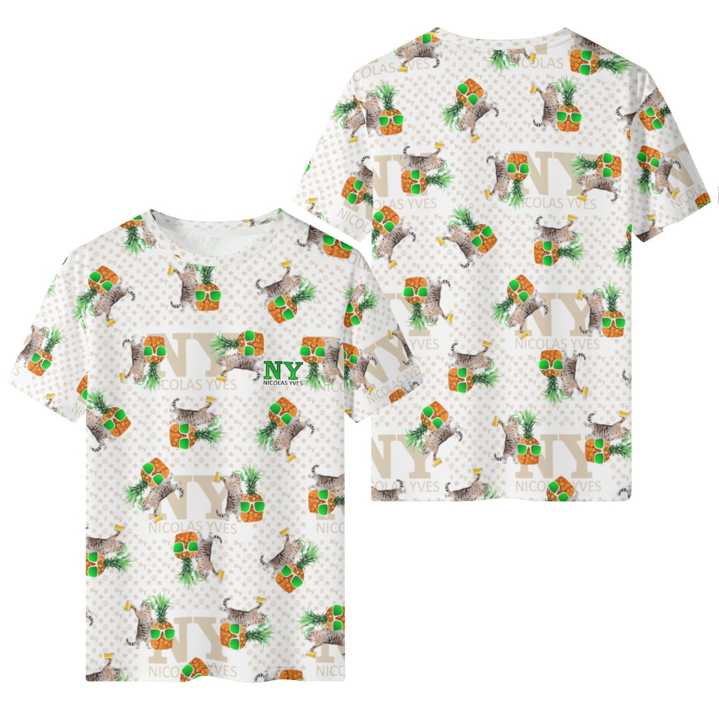 Un Tee-shirt, des Chats, des Ananas et de la Bière ! Le T-shirt Blanc Kitsch Chananas de Nicolas Yves