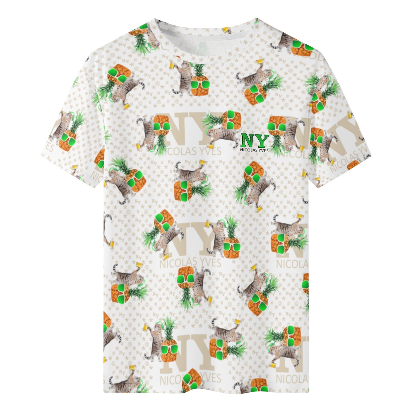 Un Tee-shirt, des Chats, des Ananas et de la Bière ! Le T-shirt Blanc Kitsch Chananas de Nicolas Yves