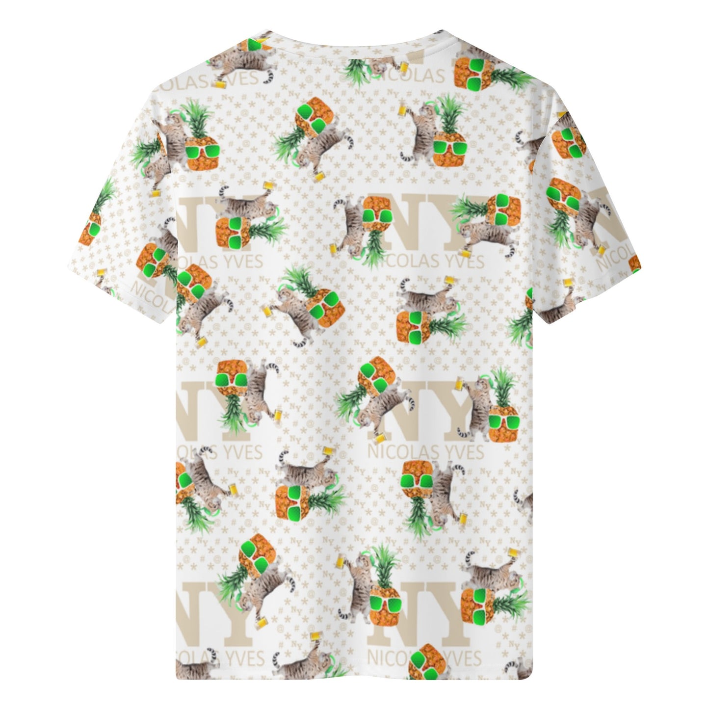 Un Tee-shirt, des Chats, des Ananas et de la Bière ! Le T-shirt Blanc Kitsch Chananas de Nicolas Yves