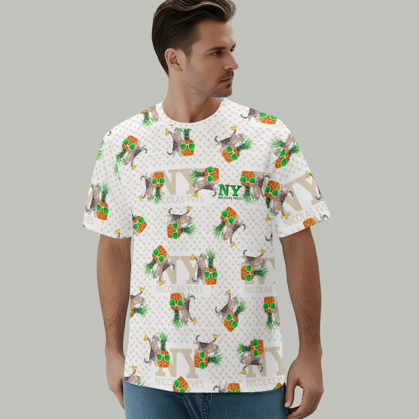 Un Tee-shirt, des Chats, des Ananas et de la Bière ! Le T-shirt Blanc Kitsch Chananas de Nicolas Yves
