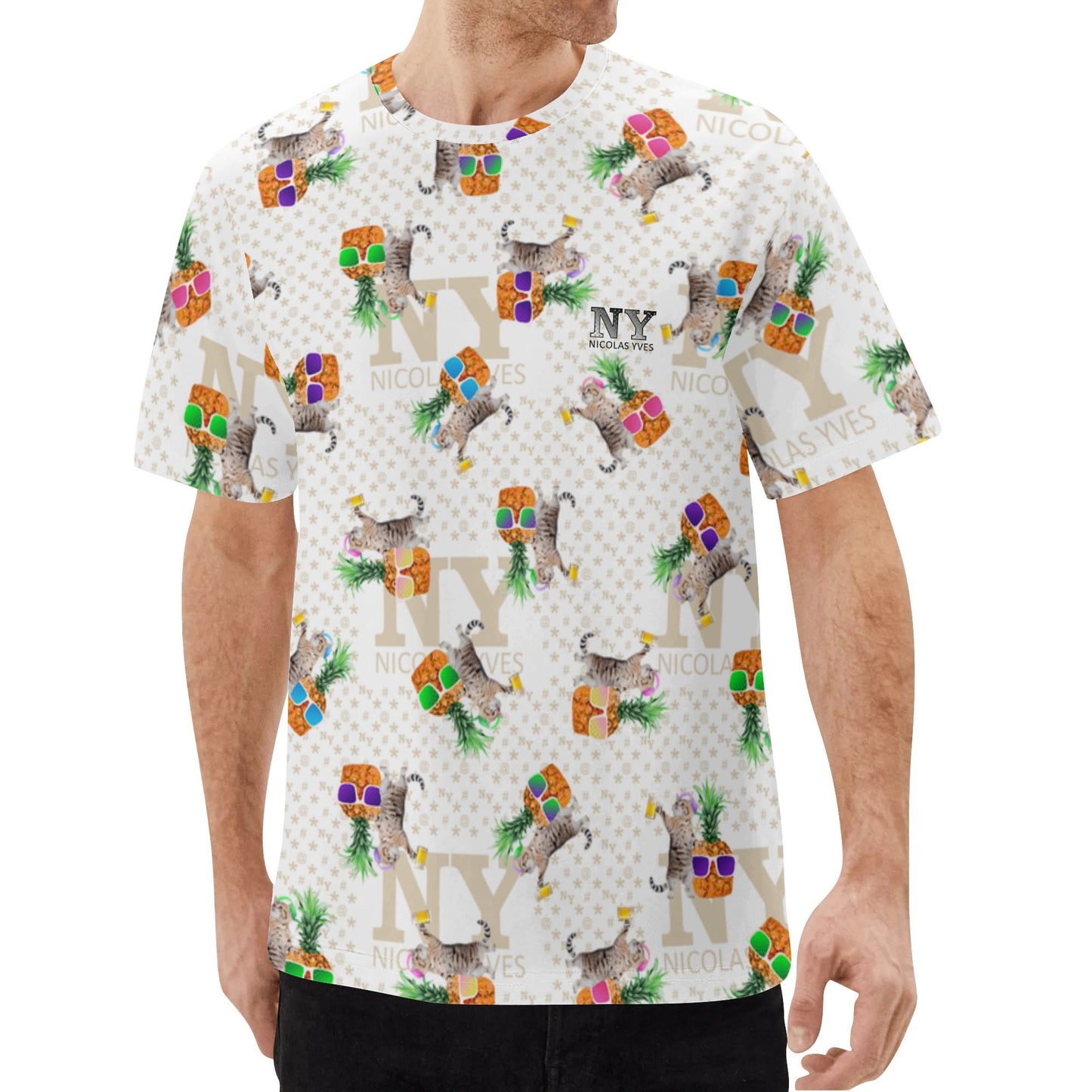 Un Tee-shirt, des Chats, des Ananas et de la Bière ! Le T-shirt Blanc Kitsch Chananas de Nicolas Yves
