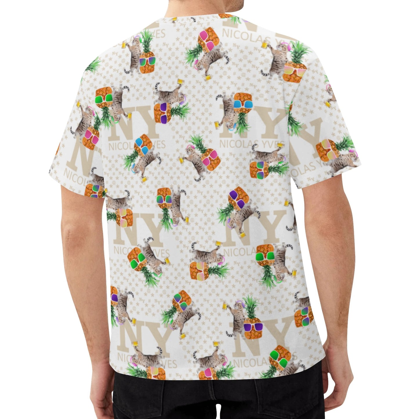 Un Tee-shirt, des Chats, des Ananas et de la Bière ! Le T-shirt Blanc Kitsch Chananas de Nicolas Yves