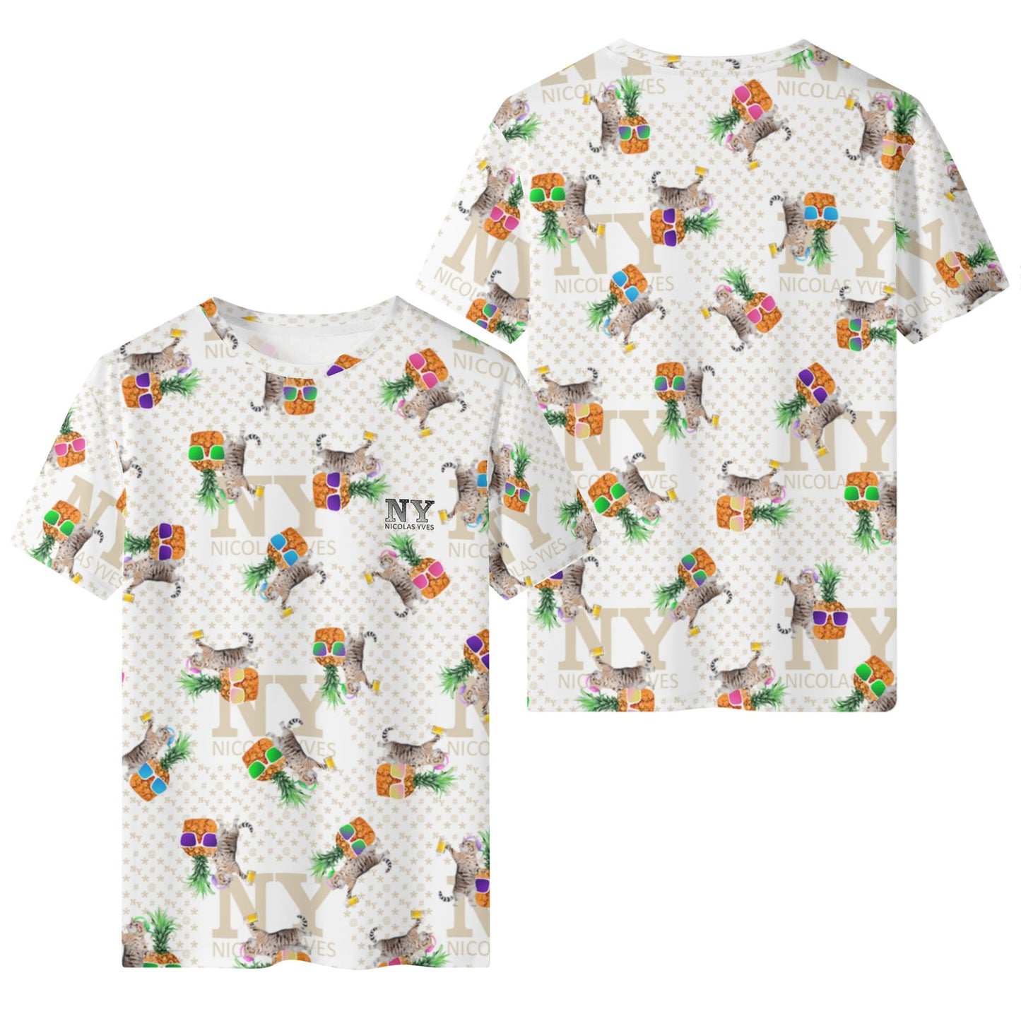 Un Tee-shirt, des Chats, des Ananas et de la Bière ! Le T-shirt Blanc Kitsch Chananas de Nicolas Yves