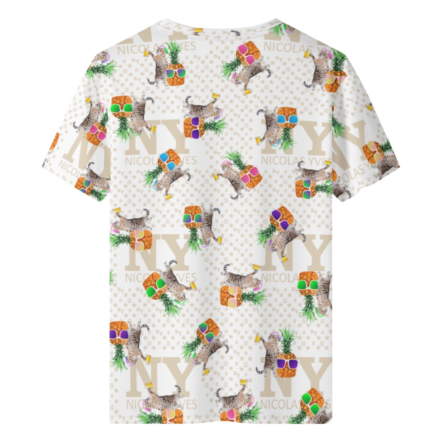 Un Tee-shirt, des Chats, des Ananas et de la Bière ! Le T-shirt Blanc Kitsch Chananas de Nicolas Yves