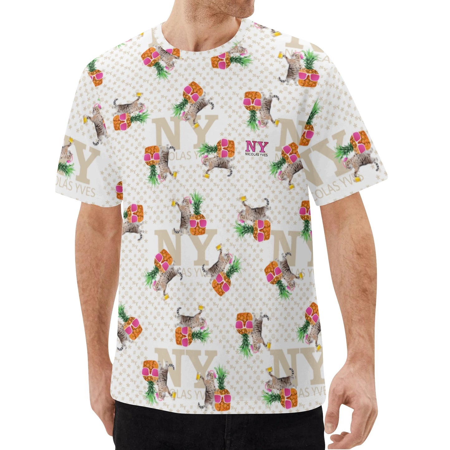 Un Tee-shirt, des Chats, des Ananas et de la Bière ! Le T-shirt Blanc Kitsch Chananas de Nicolas Yves