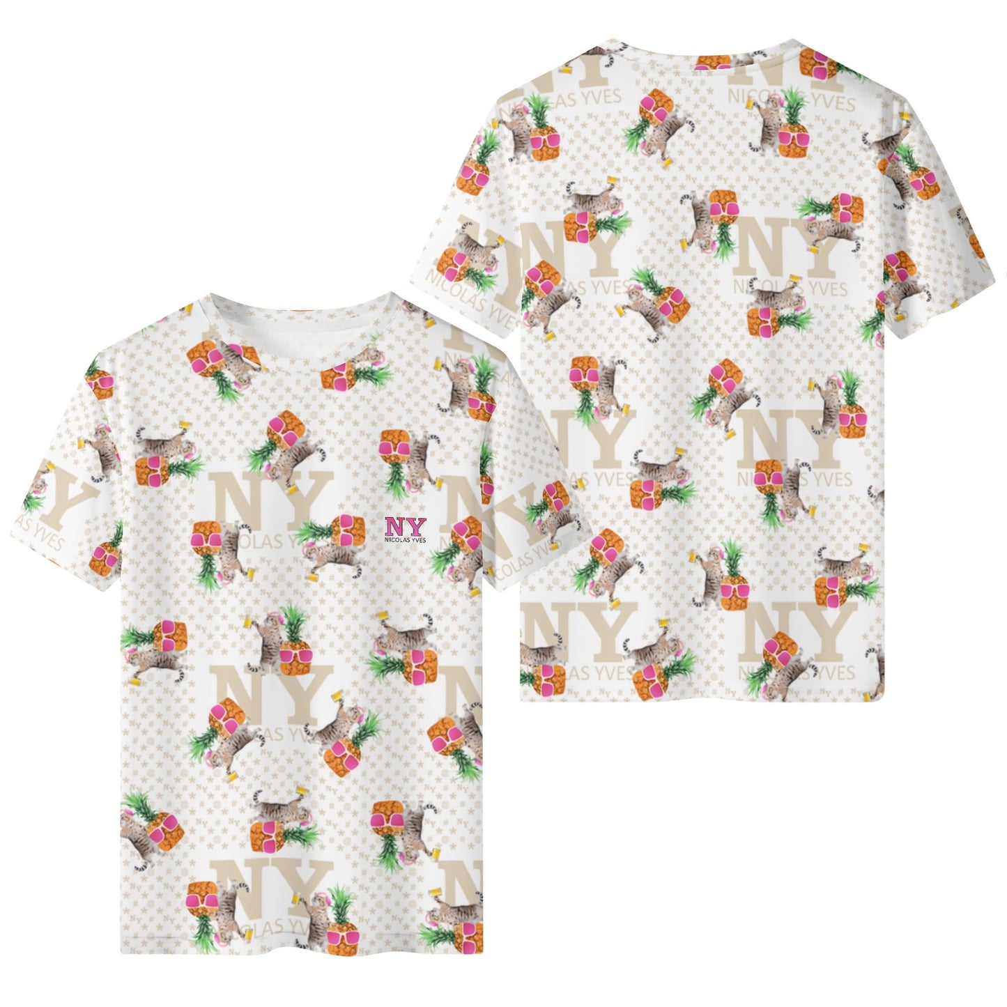 Un Tee-shirt, des Chats, des Ananas et de la Bière ! Le T-shirt Blanc Kitsch Chananas de Nicolas Yves