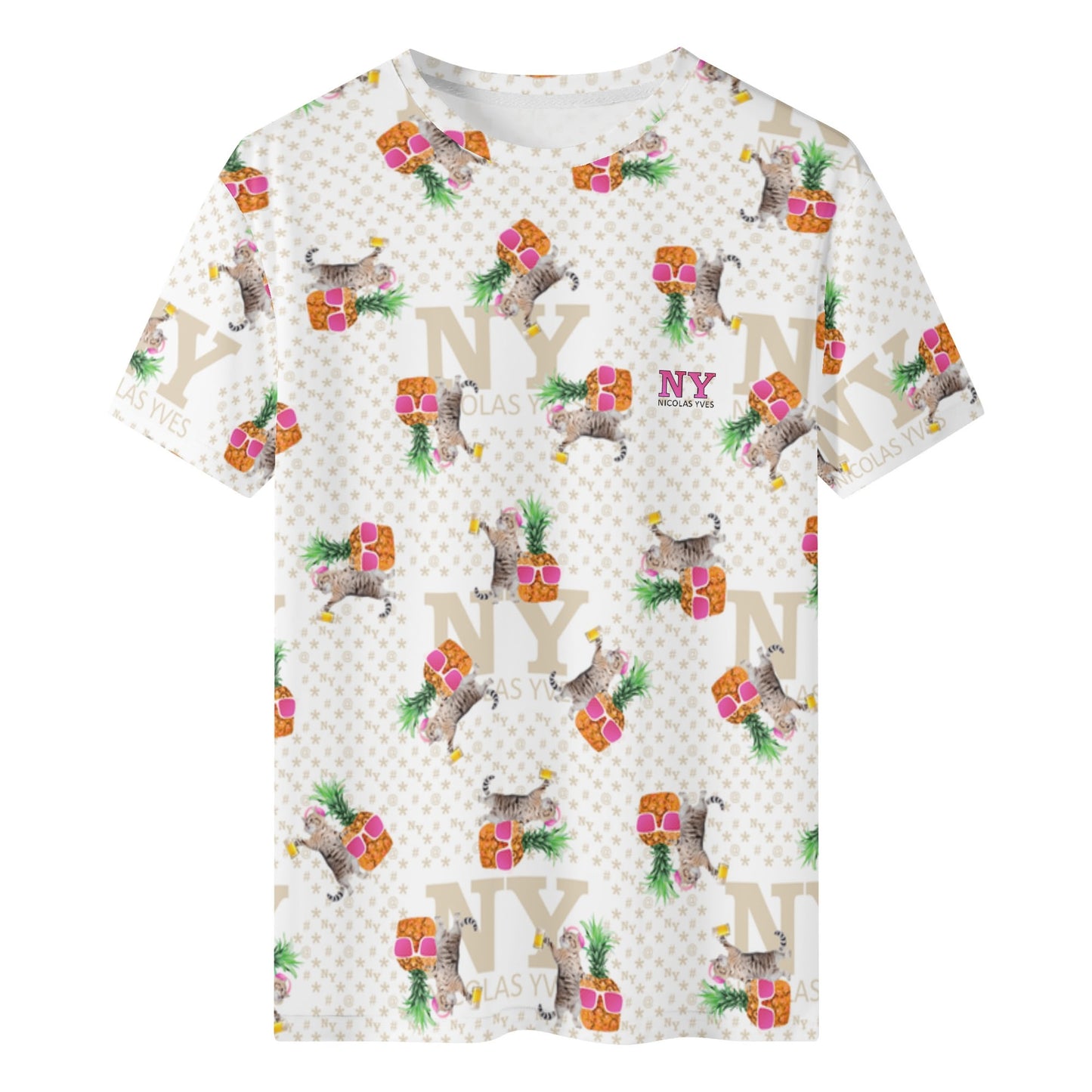 Un Tee-shirt, des Chats, des Ananas et de la Bière ! Le T-shirt Blanc Kitsch Chananas de Nicolas Yves
