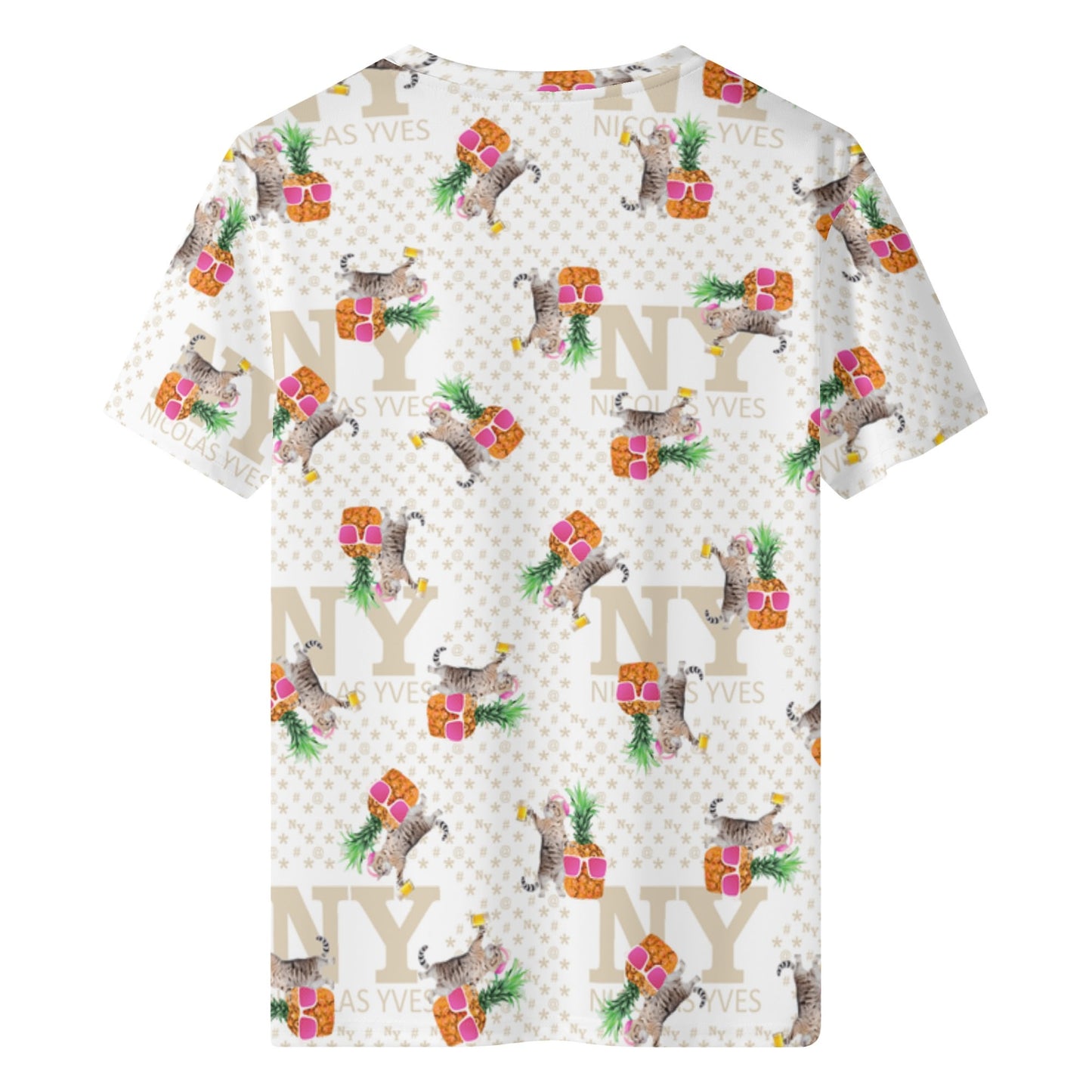 Un Tee-shirt, des Chats, des Ananas et de la Bière ! Le T-shirt Blanc Kitsch Chananas de Nicolas Yves
