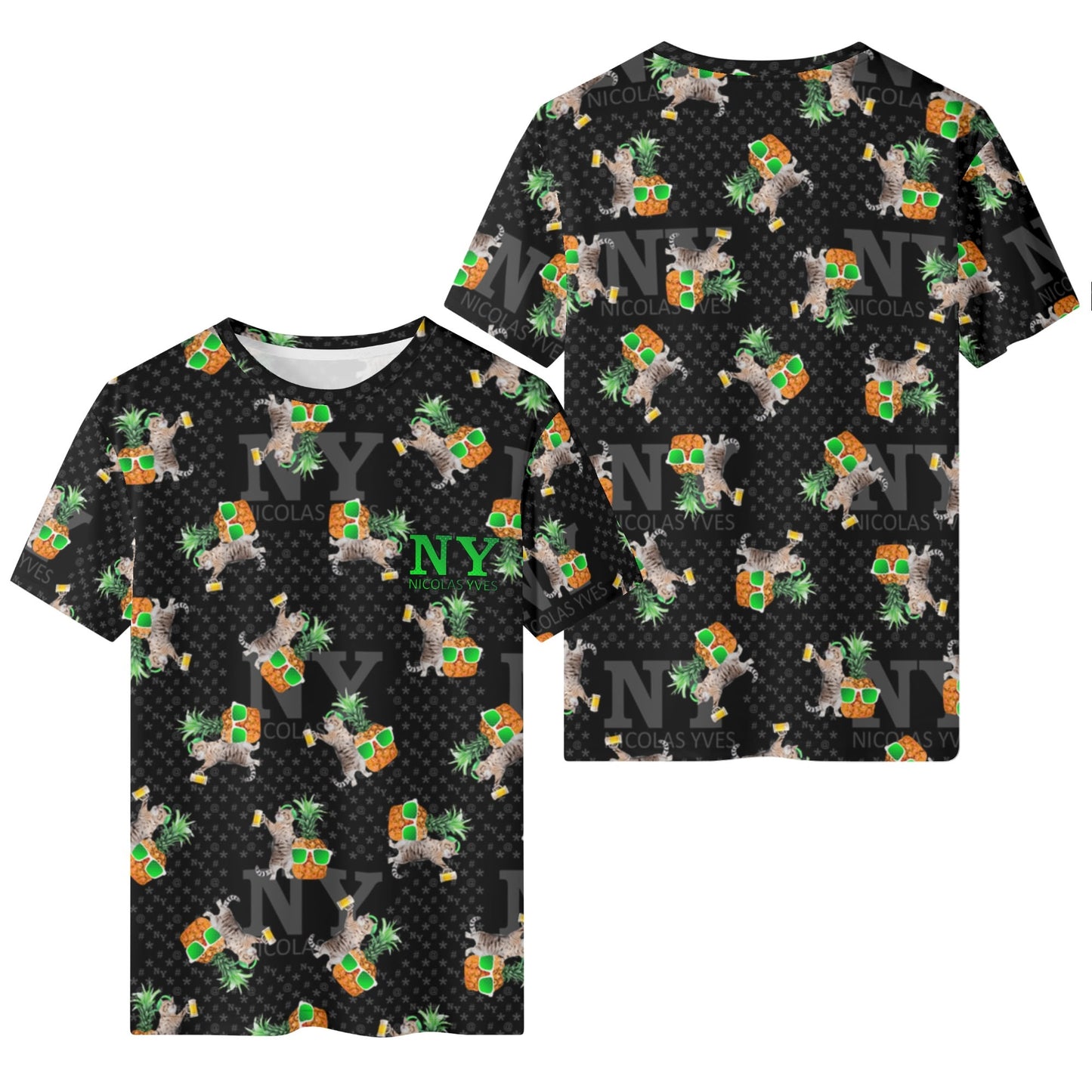 Un Tee-shirt, des Chats, des Ananas et de la Bière ! Le T-shirt Noire Kitsch Chananas de Nicolas Yves