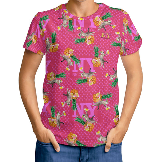Un Tee-shirt, des Chats, des Ananas et de la Bière ! Le T-shirt Rouge Kitsch Chananas de Nicolas Yves