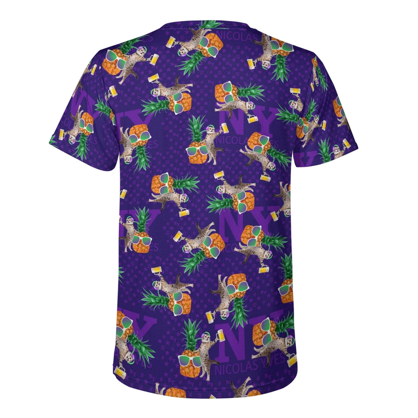 Un Tee-shirt, des Chats, des Ananas et de la Bière ! Le T-shirt Violet Kitsch Chananas de Nicolas Yves