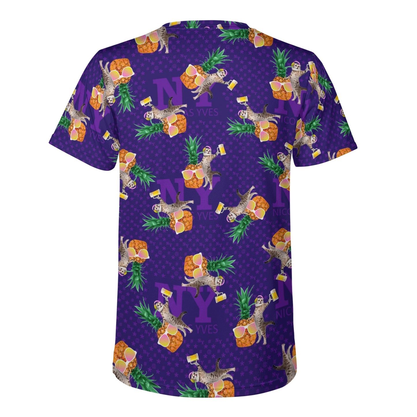 Un Tee-shirt, des Chats, des Ananas et de la Bière ! Le T-shirt Violet Kitsch Chananas de Nicolas Yves