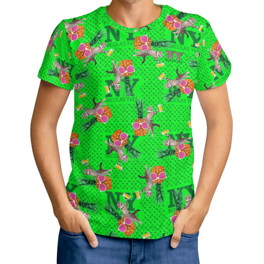Un Tee-shirt, des Chats, des Ananas et de la Bière ! Le T-shirt Vert Kitsch Chananas de Nicolas Yves