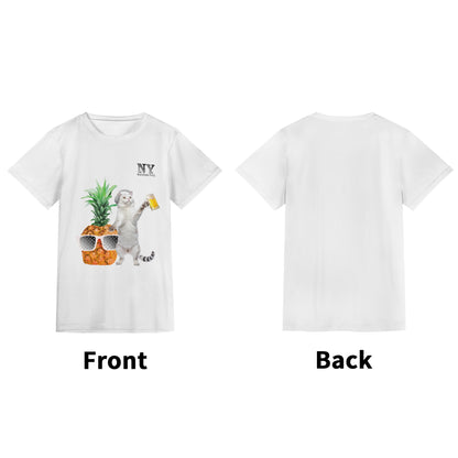 Un Tee-shirt, un Chat, un Ananas et de la Bière ! Le T-shirt Simple Blanc Chananas de Nicolas Yves - effet gris