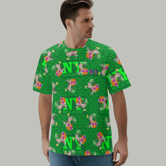 Un Tee-shirt, des Chats, des Ananas et de la Bière ! Le T-shirt Vert Foncé Kitsch Chananas de Nicolas Yves