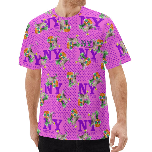 Un Tee-shirt, des Chats, des Ananas et de la Bière ! Le T-shirt Rose Violet Kitsch Chananas de Nicolas Yves