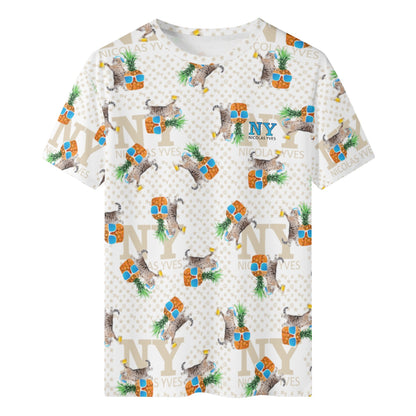 Un Tee-shirt, des Chats, des Ananas et de la Bière ! Le T-shirt Blanc Kitsch Chananas de Nicolas Yves