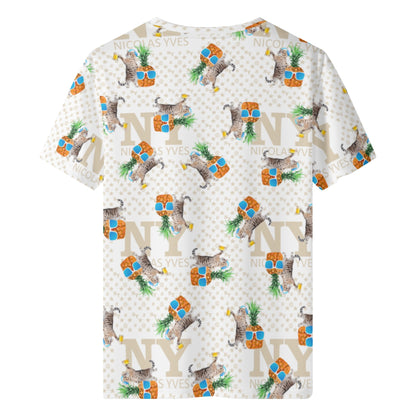 Un Tee-shirt, des Chats, des Ananas et de la Bière ! Le T-shirt Blanc Kitsch Chananas de Nicolas Yves