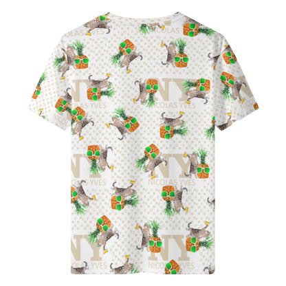 Un Tee-shirt, des Chats, des Ananas et de la Bière ! Le T-shirt Blanc Kitsch Chananas de Nicolas Yves