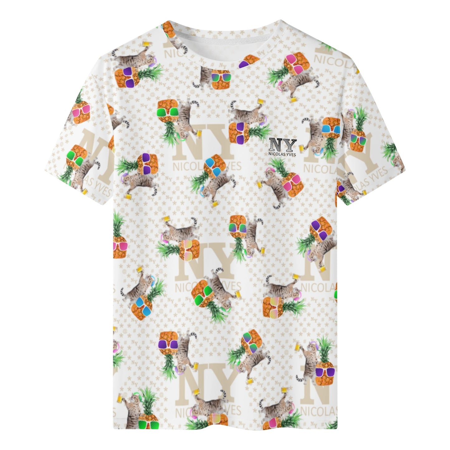 Un Tee-shirt, des Chats, des Ananas et de la Bière ! Le T-shirt Blanc Kitsch Chananas de Nicolas Yves