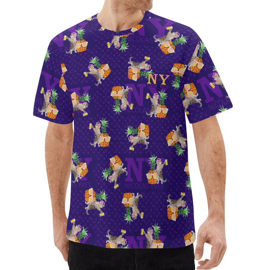 Un Tee-shirt, des Chats, des Ananas et de la Bière ! Le T-shirt Violet Kitsch Chananas de Nicolas Yves