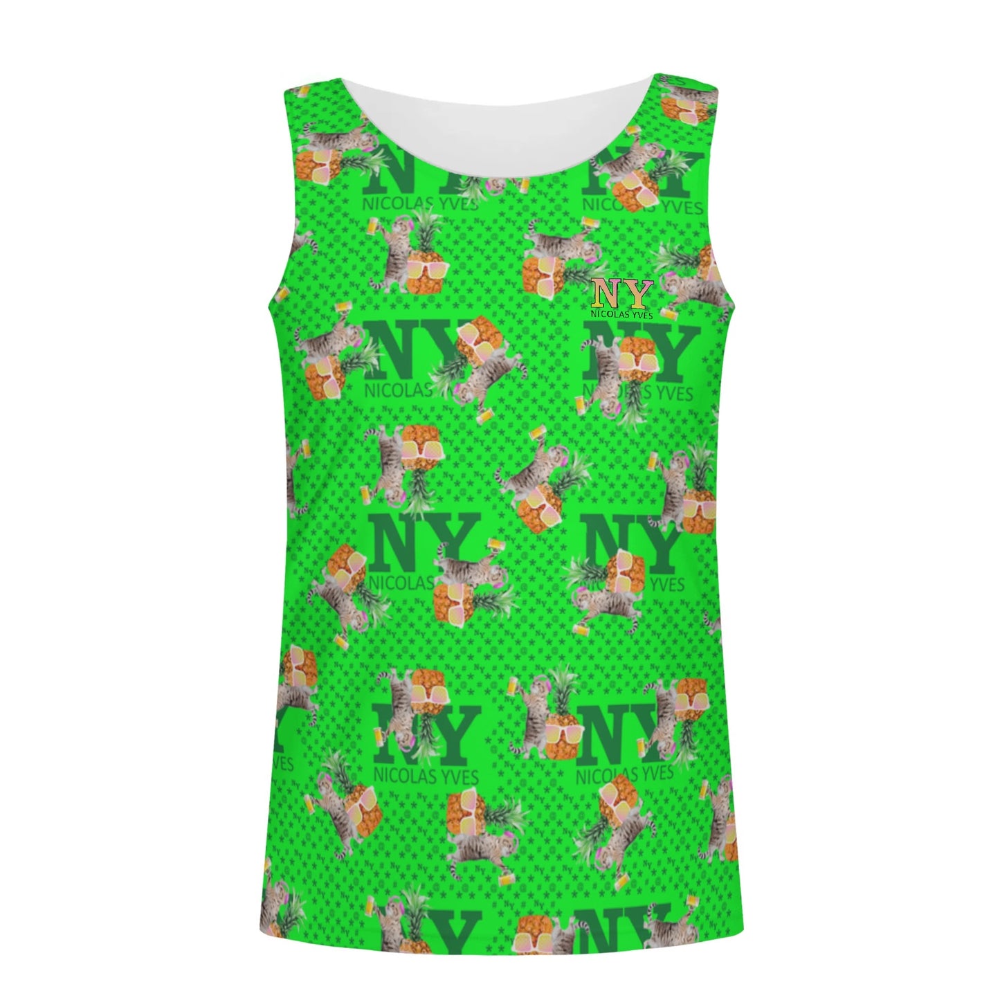 Un Marcel, des Chats, des Ananas et de la Bière ! Le Débardeur Des Teufeurs, Le Chananas Vert Kitsch NY de Nicolas Yves™