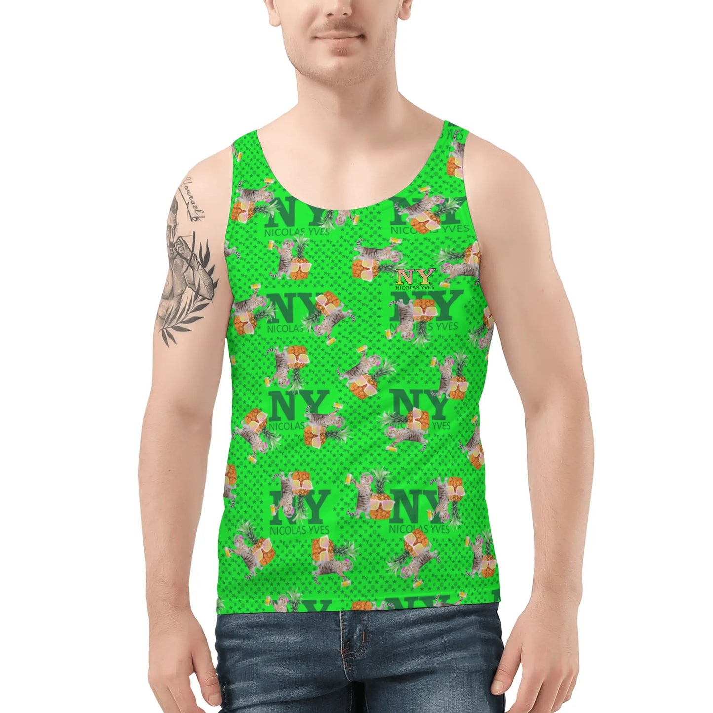 Un Marcel, des Chats, des Ananas et de la Bière ! Le Débardeur Des Teufeurs, Le Chananas Vert Kitsch NY de Nicolas Yves™