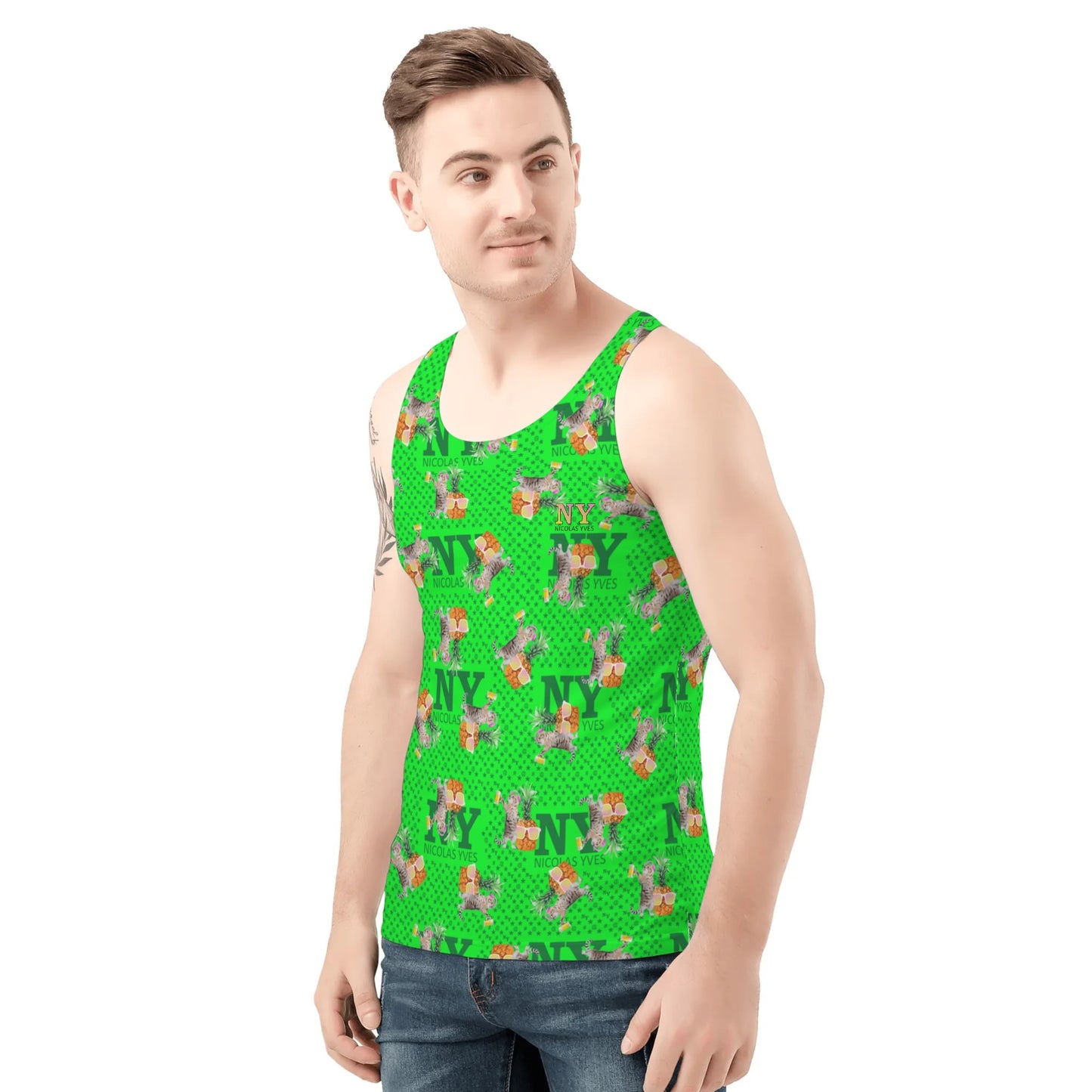 Un Marcel, des Chats, des Ananas et de la Bière ! Le Débardeur Des Teufeurs, Le Chananas Vert Kitsch NY de Nicolas Yves™